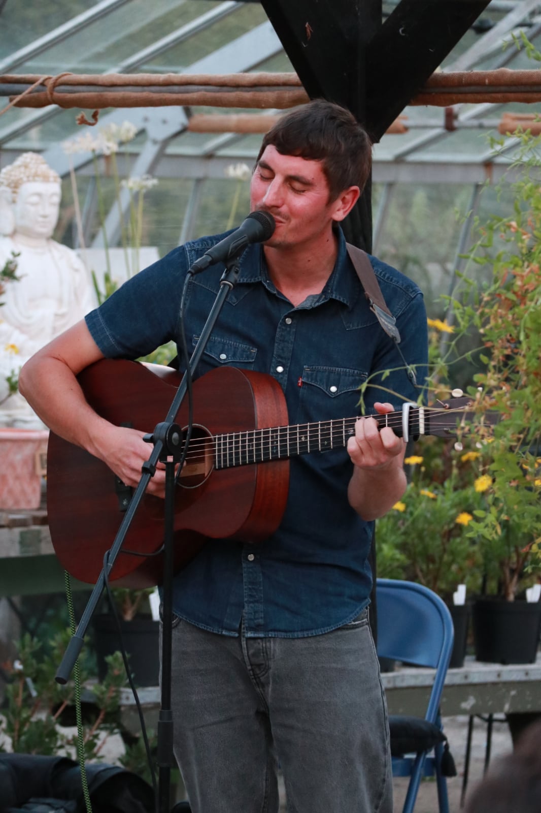 Tom Cole playing in the greenhouse at Babylon