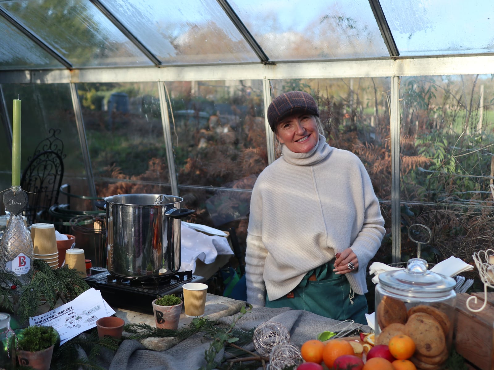 Claire and the delicious vat of mulled wine!