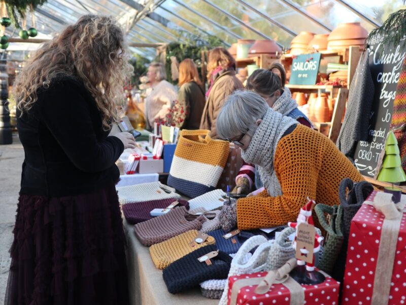Jo and her quirky crochet bags.