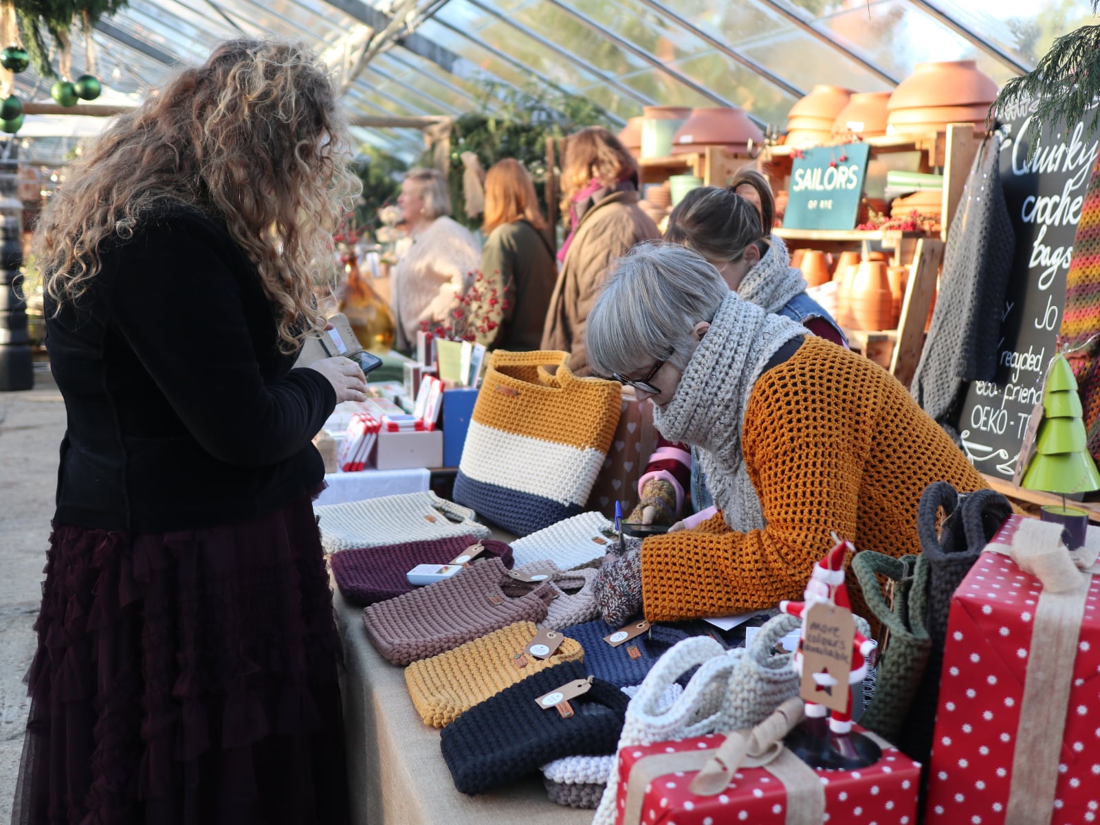 Jo and her quirky crochet bags.