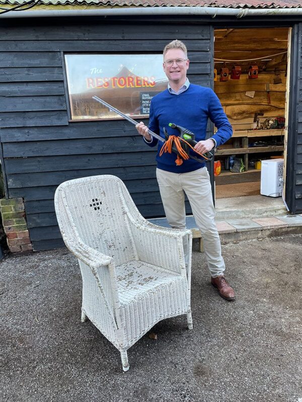 Rattan loom chair repaired by The Restorers at Babylon.