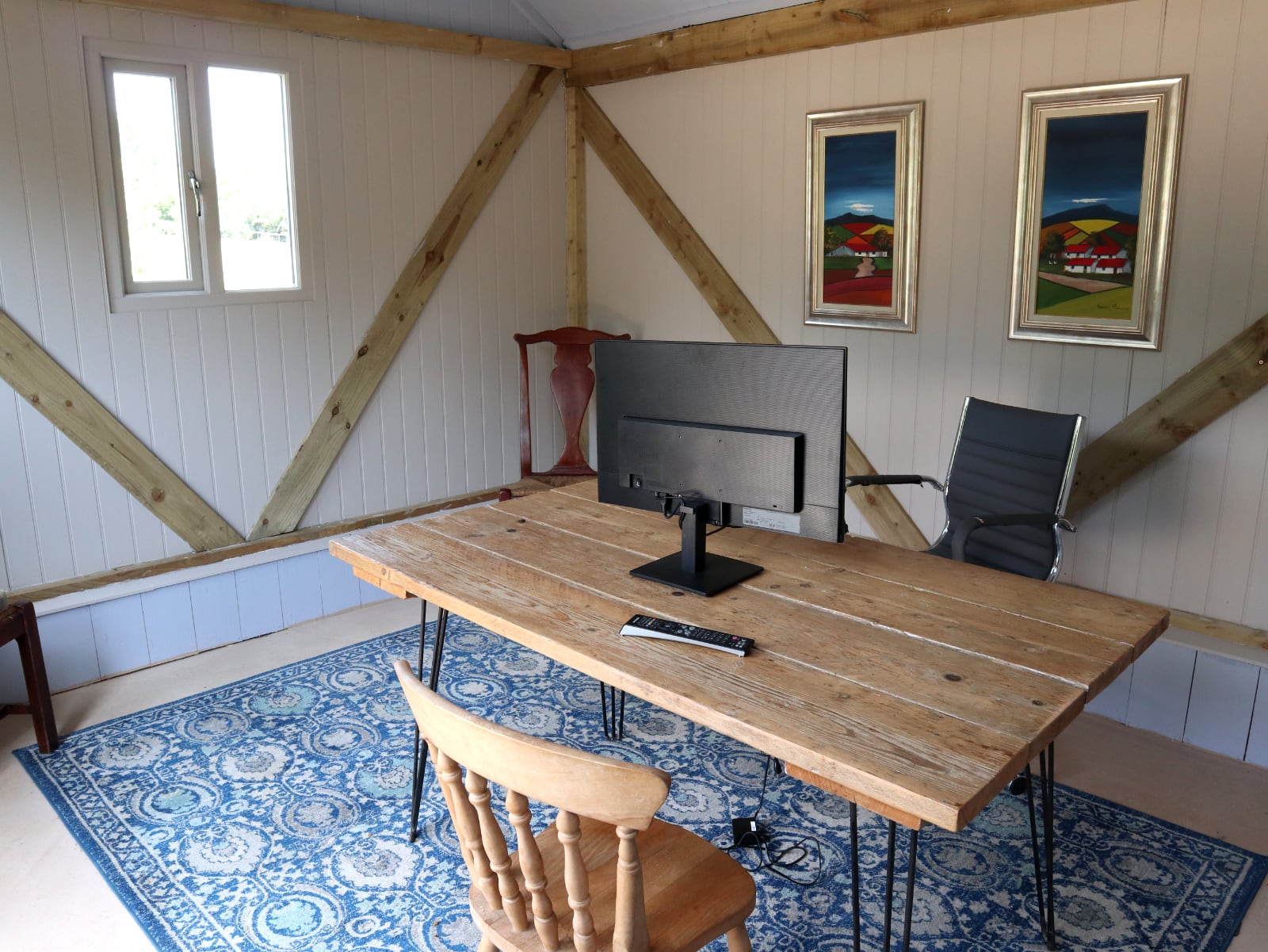 The desk inside the barn