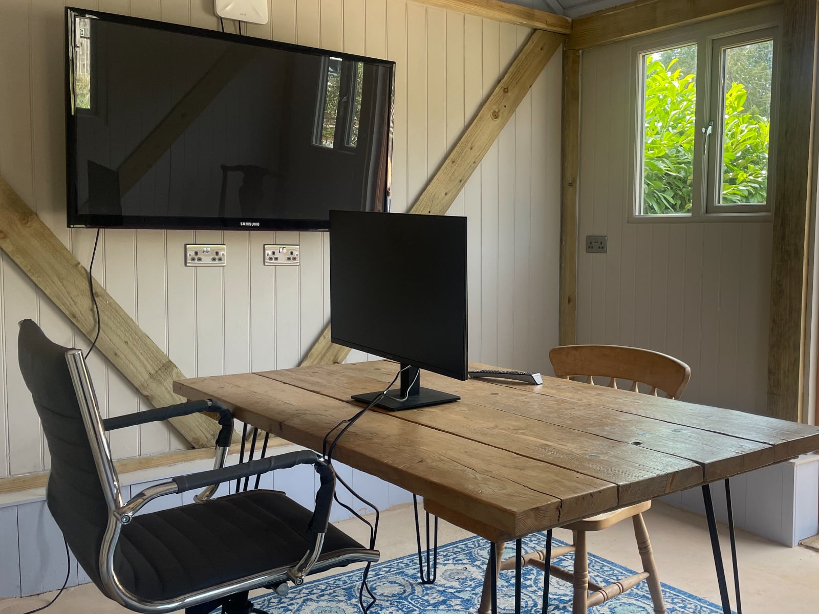 The desk and wall mounted flatscreen